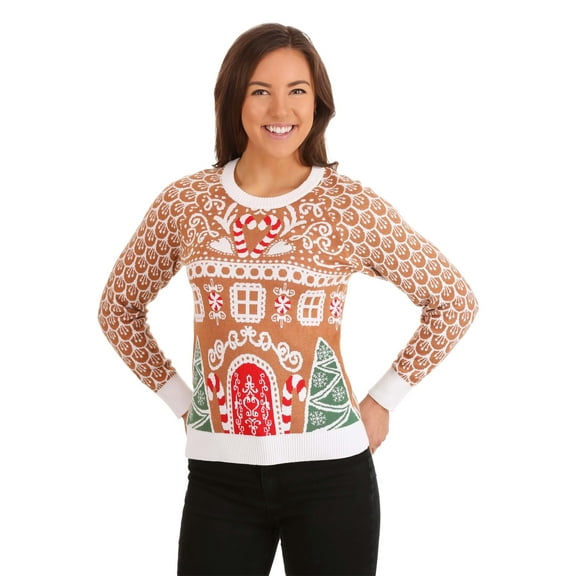 Womens Gingerbread House Ugly Christmas Sweater