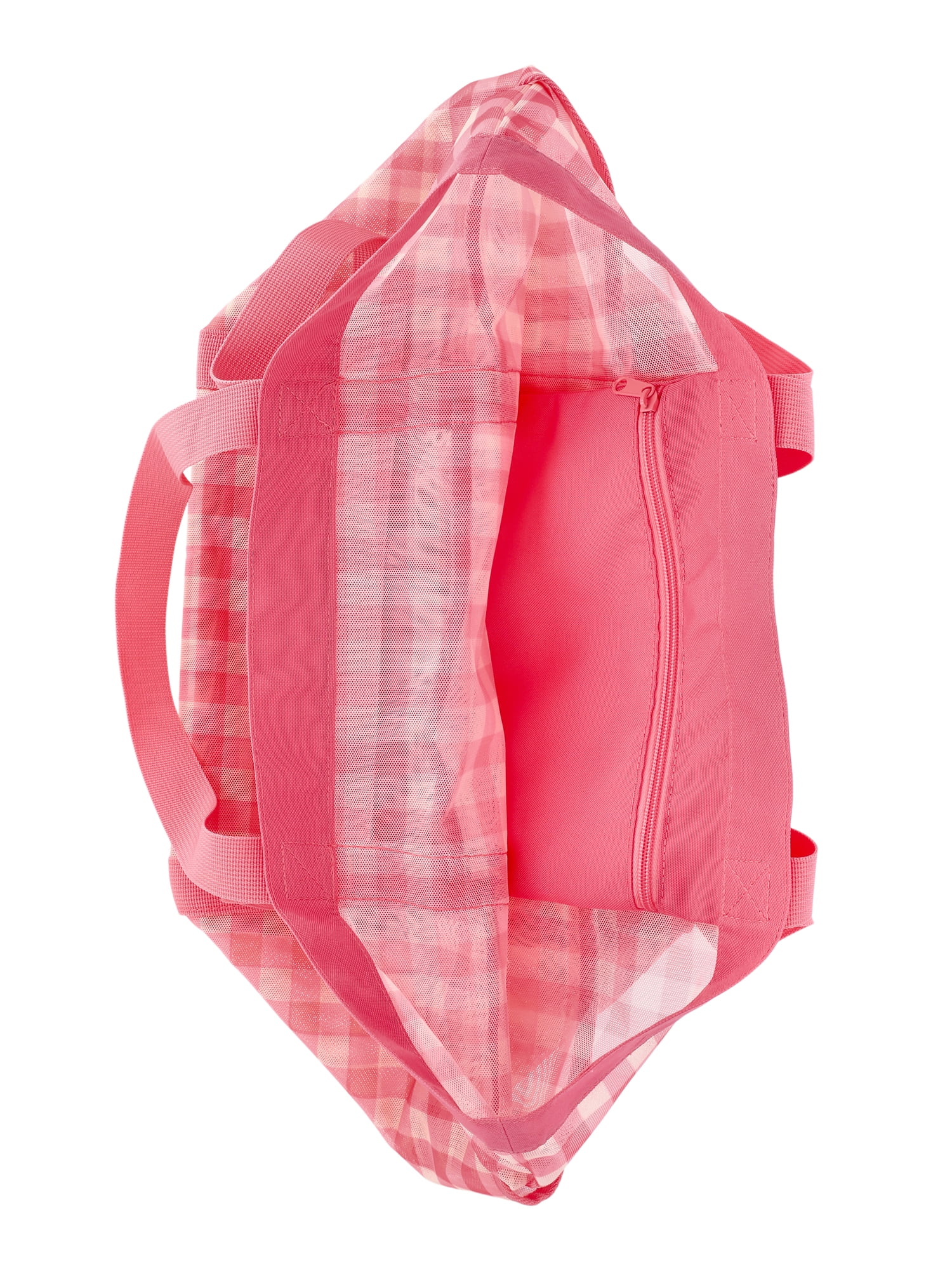 No Boundaries Women's Mesh Tote Bag, Peach Gingham