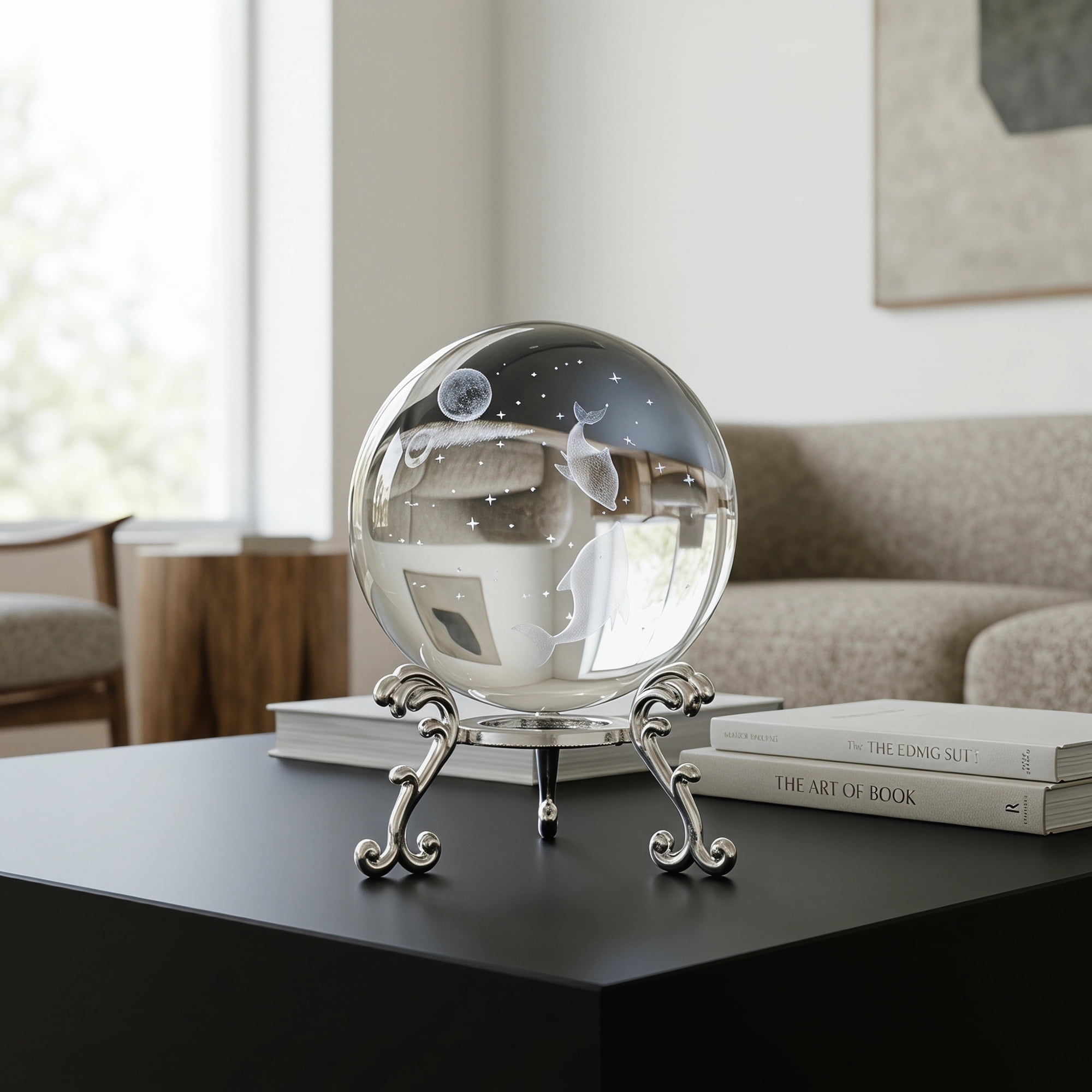 Unique Bargains Crystal Ball Figurine 3D Glass Paperweight with Base Clear Style M