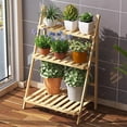 thumbnail image 5 of Planter Shelf Flower Stand Entryway Porch 2 Tiers Bamboo Patio Balcony Livingroom Wooden Flowerpot Holder, 5 of 13