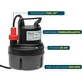 thumbnail image 3 of XtremepowerUS Submersible Utility Pump 1100 GPH 1/6 HP Thermoplastic With 10' Cord For Pool, Pond, 3 of 6