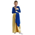 thumbnail image 2 of YUUMIN Kids Girls Liturgical Lyrical Praise Dance Jumpsuit Worship Gown Robe with Metallic Wide Leg Pants Set Blue 14, 2 of 7
