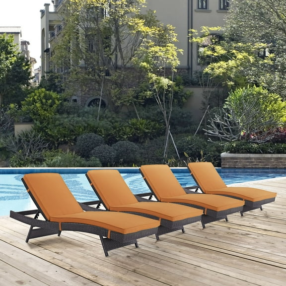 Modway Convene Outdoor Patio ChaiseSet of 4 in Espresso Orange