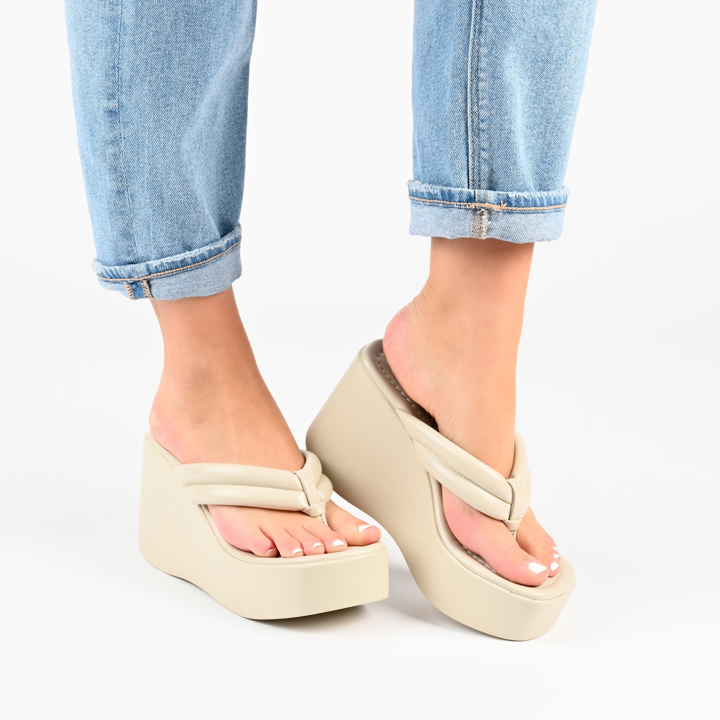 Journee Collection Womens Shareene Tru Comfort Foam Slip On Platform Wedge Sandals