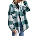 thumbnail image 2 of Seyurigaoka Women Juniors Shacket Plaid Turn-Down Collar Long Sleeve Coat with Chest Pockets, 2 of 7