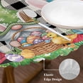 thumbnail image 3 of Easter Bunny Gnomes Round Tablecloth, Fitted Table Cover with Elastic for 55"-60" Round Tables, Spring Easter Eggs Floral Black Plaid Table Cloth Outdoor Indoor Dinning Party Waterproof Tablecloths, 3 of 7