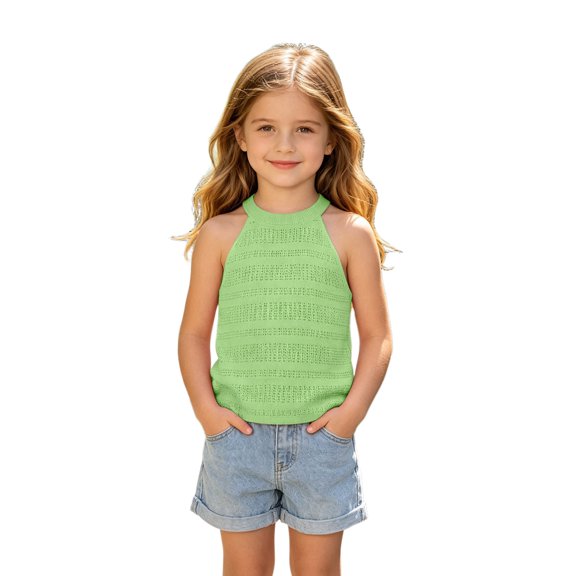 Lullu Toddler Girls Cotton Lightweight Halter Tank Top Breathable Sleeveless Shirts, Green