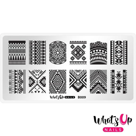 Whats Up Nails B009 Lost in Aztec Metal Stamping Plate for Nail Art Design