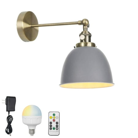 

FSLiving Battery Opertaed Wall Sconce Wireless Remote Control Lamp Rechargeable Stepless Dimming LED Bulb Macaron Grey Color Wall Light Fixture Nightstand Lamp for Reading Dorm Stairways - 1 Lamp