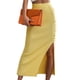 thumbnail image 1 of Falda midi ajustada dividida Cintura alta Decoración de botones Lado dividido Tejido de punto elástico Falda midi ajustada Amarillo claro L, 1 of 6