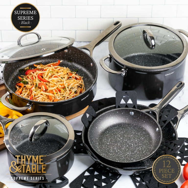 Thyme & Table 12-Piece Supreme Non-Stick Cookware Set, Black, All