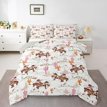 Feelyou Western Cowgirl Cowboy Full Size Comforter Sets, Tribal Hippie Horse Animal Bedding Comforter Set, Pink Cactus Plant Reversible Bedding Sets, Breathable Home Decor, 3 Pieces