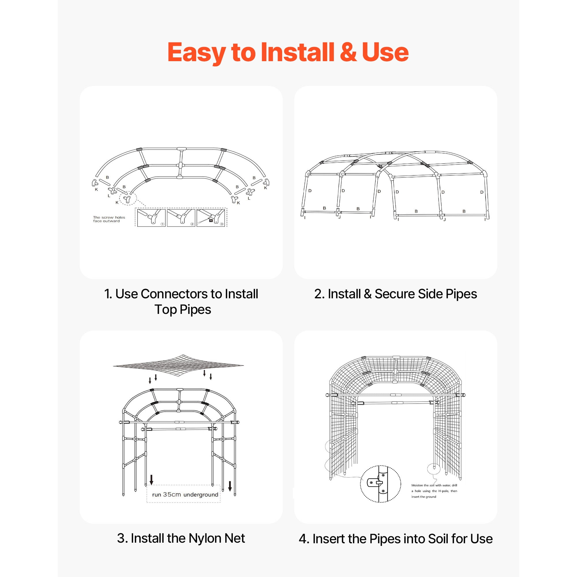 KFFKFF U-Shape Garden Trellis for Raised Beds, Metal Arch Plant Support for Vines, Climbing Plants, Peas, Beans, Zucchini, Tomatoes, Squash, and Flowers (71.26 x 64.96 x 82.68 in)