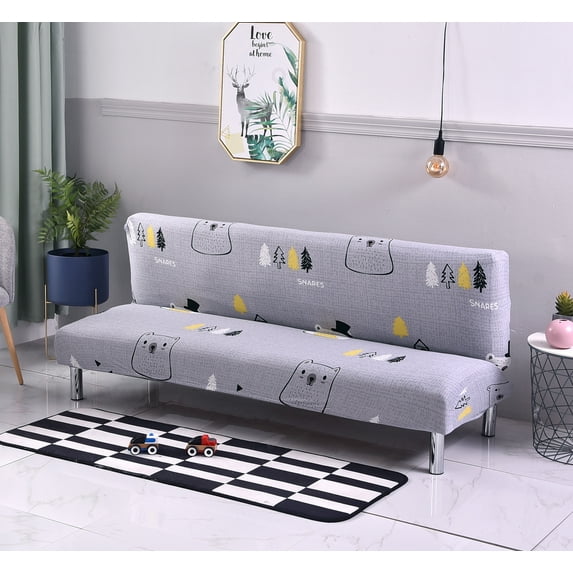 SHANNA Futon Slipcover Armless Sofa Covers Stretch Sofa Bed Slipcover Protector Elastic (Gray Bear)