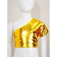 thumbnail image 3 of LiiYii Kids Girls One Shoulder Crop Tank Hip Hop Dance Shirts Girls Shiny Metallic Top Rave Festival Gold 140, 3 of 7