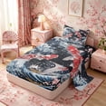 thumbnail image 2 of Manfei Japanese Koi Moon Twin Sheet Sets for Girls, Night Wave Bedding, Blue Red 3pcs, 1 Flat Sheet, 1 Fitted Sheet and 1 Pillowcase, 2 of 6