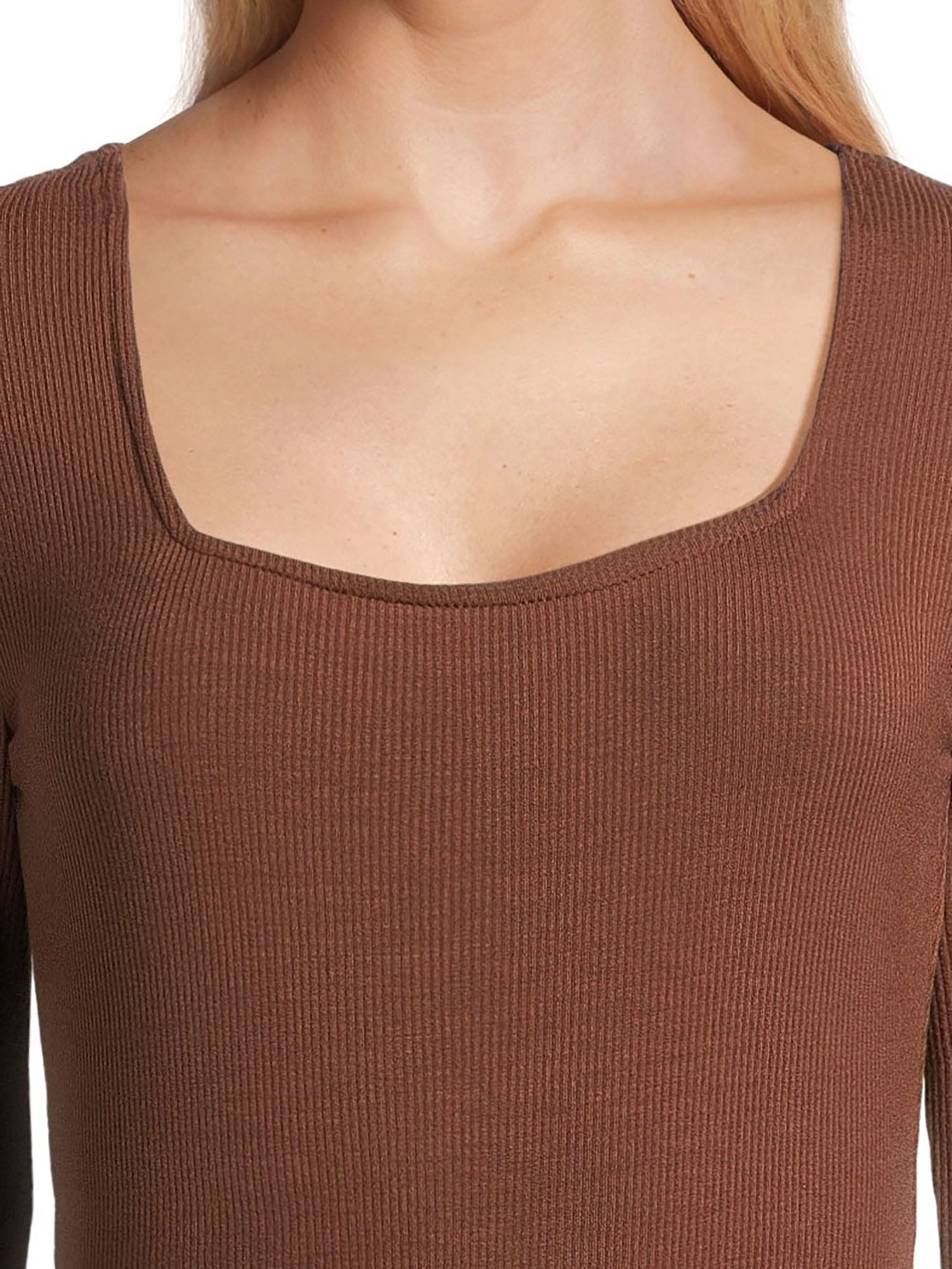 Belle du Jour Juniors Ribbed Square Neck Bodysuit, Sizes XS-XL