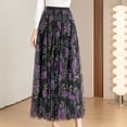thumbnail image 4 of Aayomet Plus Size Skirts for Women Elastic High Waist Pattern Three Layer Mesh Large Swing Skirt (D, L), 4 of 5