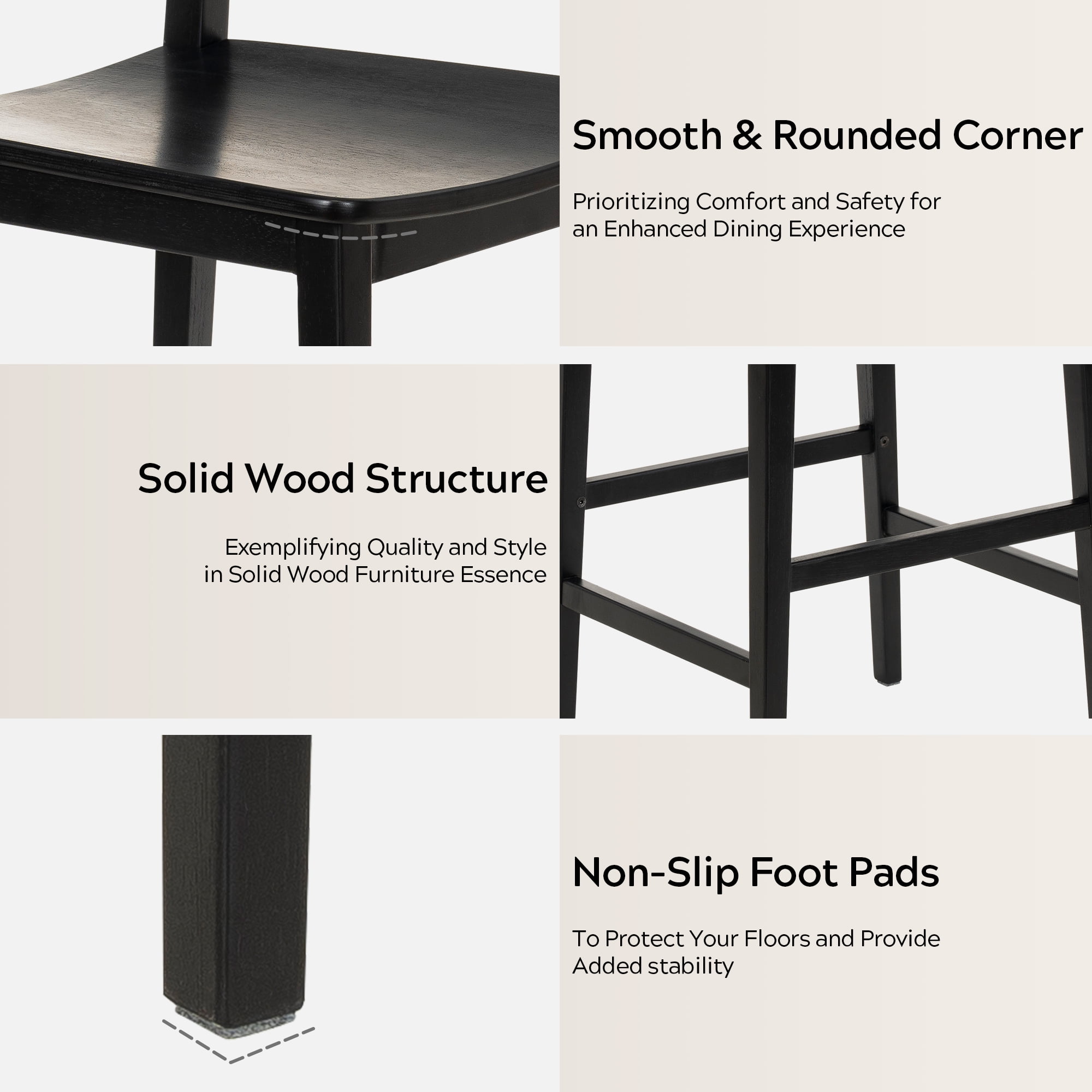 EYYTHUNG Modern Farmhouse Wooden Bar Stools Set of 6, 25-inch Mid Century Solid Wood Counter Height Stools with Back Support Barstools Chairs, Black