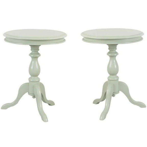 Home Square Side Table with Lathe-Turned Pedestal in Antique Ivory - Set of 2