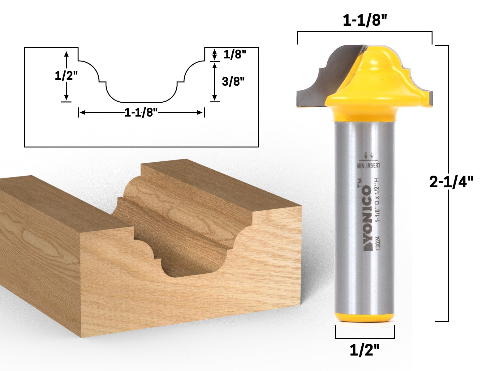 3/16" Radius Double Roman Ogee Groove Router Bit 1/2" Shank Yonico