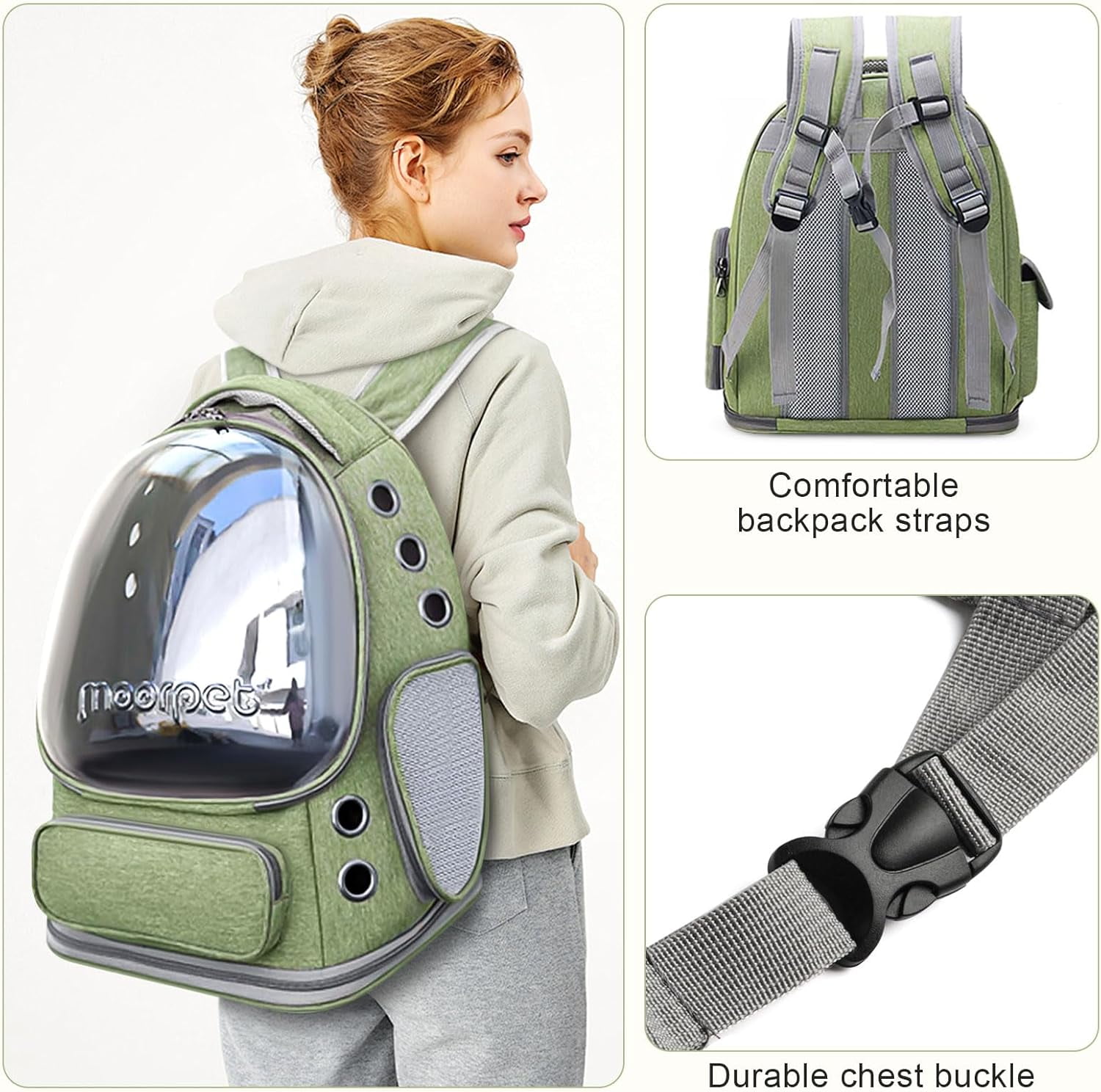 TJOUL Cat Backpack Carrier, Breathable Cat Bubble Backpack Upgrade Large Space Cat Carrier for Kitty Small Dog, Foldable Airline Approved Cats Backpack, Enlarge Transparent PetTravel Backpack (Green)