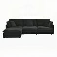 thumbnail image 4 of Modern Minimalist Towel Fabric L-Shaped Sectional Sofa with Ottoman, 110.2"x58.7"x33.1", Black, 4 of 11