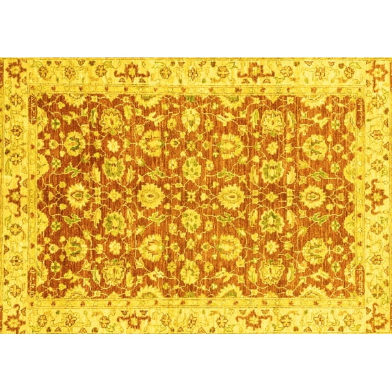 Ahgly Company Machine Washable Indoor Rectangle Oriental Yellow Modern Area Rugs, 7' x 10'