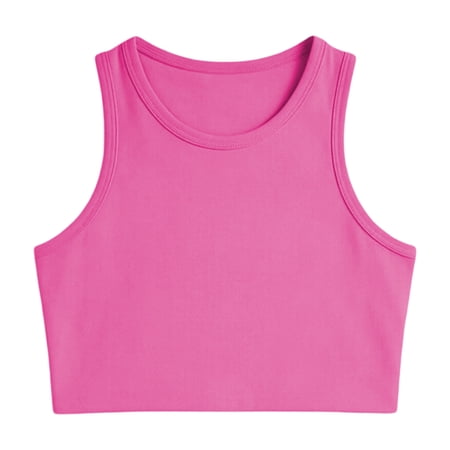 JCCXIN Toddler Kid Girls Tshirts Solid Color Athletic Tank Breathable Workout Sleeveless Play Sports Comfort Stretch Fit Youth Crew Neck Adorable Party Tee Hot Pink 6-8 Years