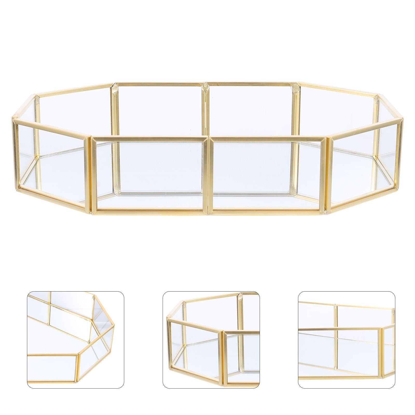 KHBUAB cate Jewelry Display Box Golden Alloy Glass Home Decoration Stylish