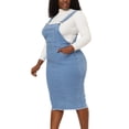 thumbnail image 1 of Women's Plus Size Jeans Dresses Adjustable Strap Back Vent Raw Hem Overall Denim Dress Light Blue 3X, 1 of 7