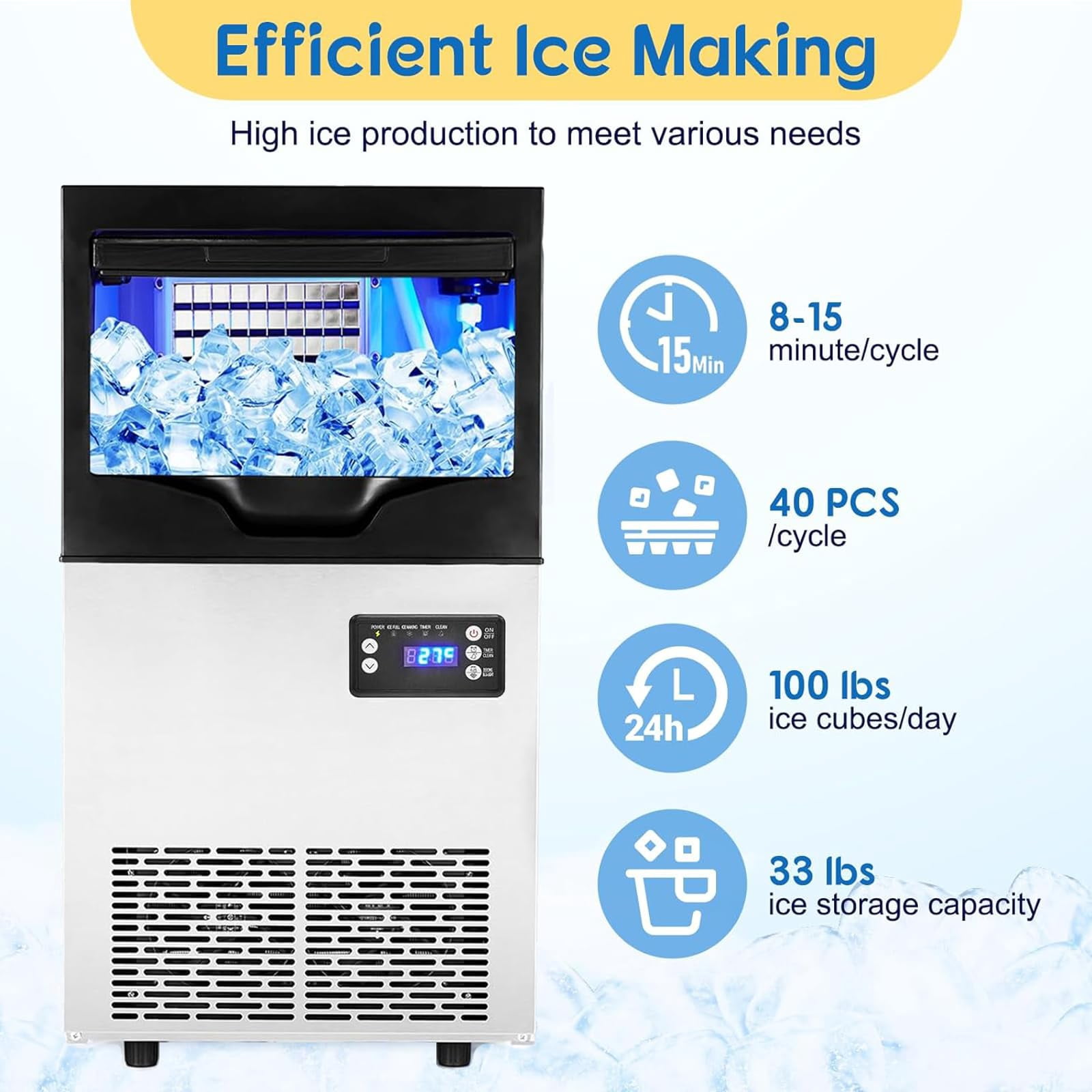 Towallmark Countertop Ice Maker, Nugget Style, 110 lbs/Day with 35 lbs Storage Bin, White