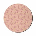 thumbnail image 1 of Animal Mouse Pad for Computers, Bunnies with Flowers Pastel Spring Flora and Fauna Illustration, Round Non-Slip Thick Rubber Modern Gaming Mousepad, 8" Round, Dark Coral Pale Pink, by Ambesonne, 1 of 2