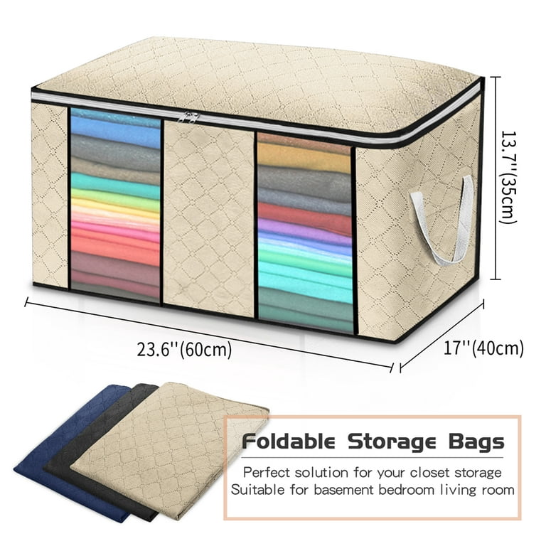 Tooca Closet Storage Bags Organizers, Large Clothing Storage Bags with Reinforced Handle, Foldable Clothes Storage Bags Closet Organizers, Blanket Storage