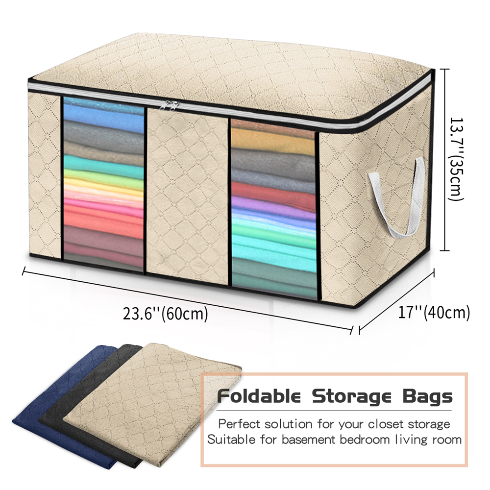 Closet Storage Bags Organizers, Large Clothing Storage Bags with Reinforced Handle, Foldable Clothes Storage Bags Closet Organizers, Blanket Storage Bags for Bedding, Clothes - 4 Pack - image 2 of 10