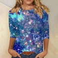 thumbnail image 2 of Enjoytime Shirts Women Printed Crewneck 3/4 Sleeve Blouses Casual Holiday Party Loose Plus Size Tops Fashion Fall Winter Clothes 2025 Light blue XL, 2 of 5