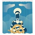 thumbnail image 3 of Blue Nautical Shower Curtain, Illustration of a Sailor on Boat Steering Wheel Seaman in Ocean, Fabric Bathroom Set with Hooks, 69W X 75L Inches Long, Pale Orange Cream Blue, by Ambesonne, 3 of 3