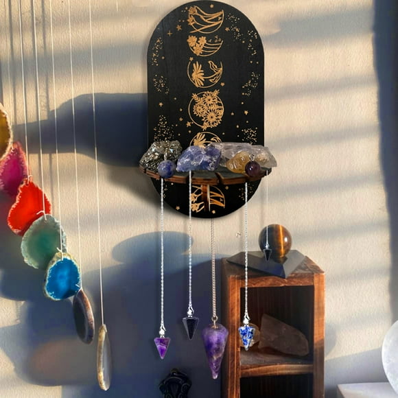 Homeer Display Stand Wooden Display Rack Crystal Display Shelf Crystal Display Shelf Bohemian Style Decorative Crystal Pendulum Display Holder Home Supplies Hanging Shelf