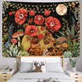 thumbnail image 3 of Tapiz floral de calavera, tapiz de esqueleto de flores, tapiz de jardín de luna, plantas de hongos, colgante de pared vintage para habitación (51,2 × 59,1 pulgadas) negro, 3 of 5