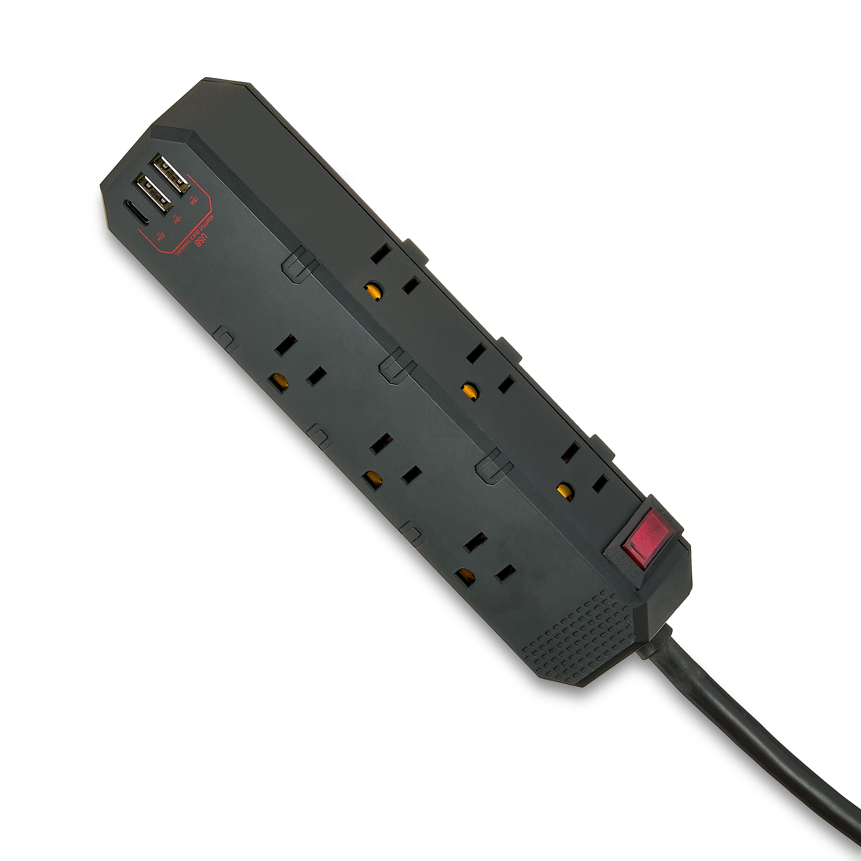 (2 pack) Hyper Tough 6-Outlet 3-USB Indoor Power Strip, Black, 6' Cord, 15 amps