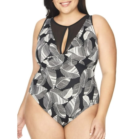 Time and Tru Women's Plus-Size Print Mesh One-piece