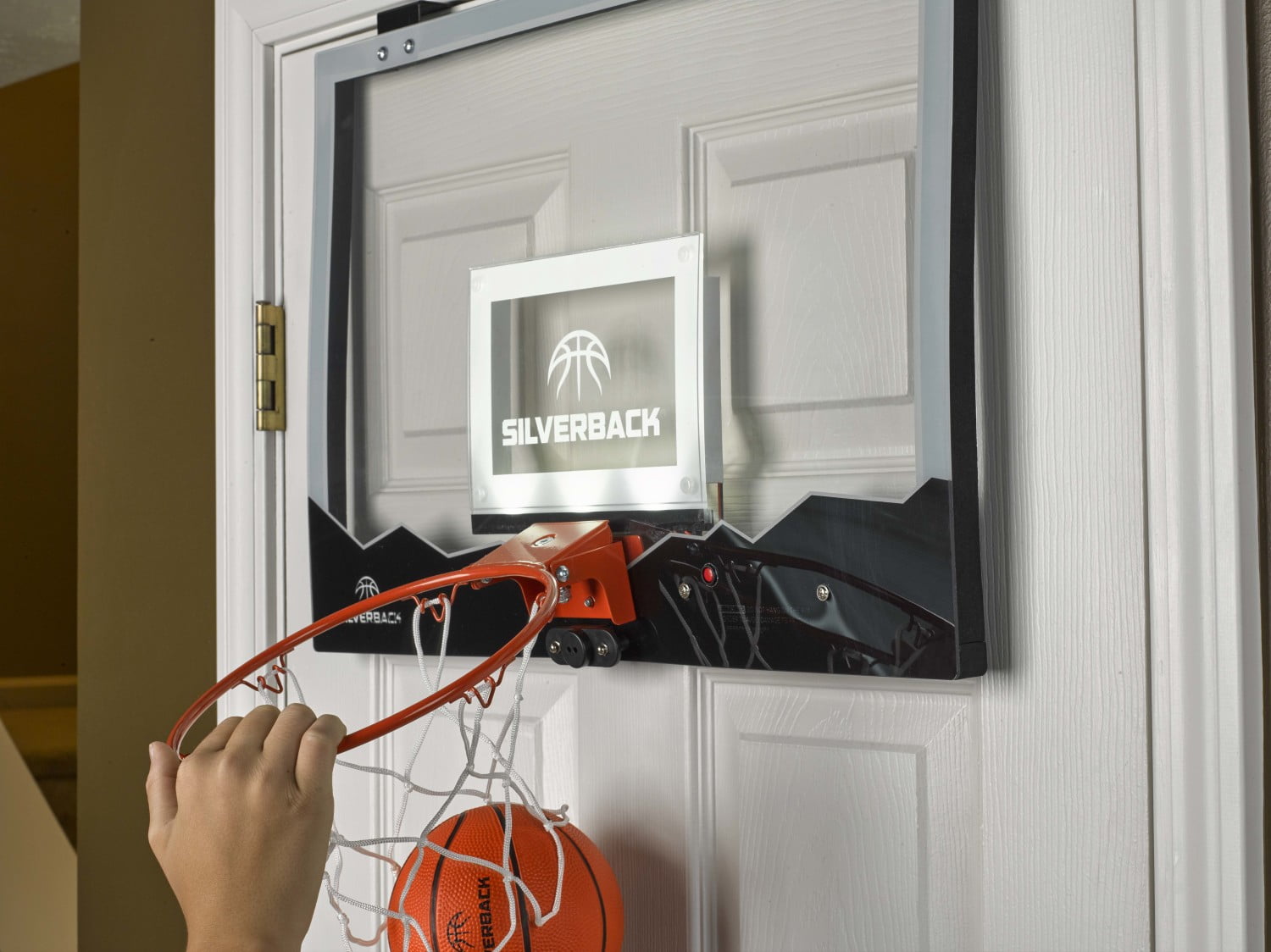 Silverback 23 In. LED Light-Up Over the Door Mini Basketball Hoop Includes Mini Basketball and Air Pump