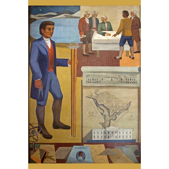 24x36 gallery poster, Benjamin Banneker, Surveyor Inventor Astronomer, mural by Maxime Seelbinder