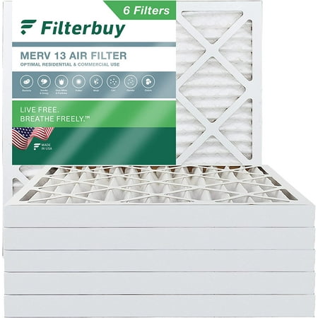 

Filterbuy 13.25x13.25x2 MERV 13 Pleated HVAC AC Furnace Air Filters (6-Pack)