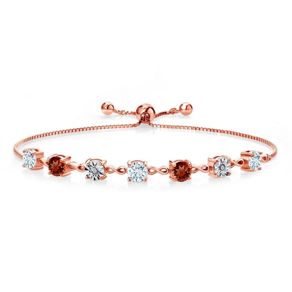 Gem Stone King 3.51 Ct Round Sky Blue Aquamarine Red Garnet 18K Rose Gold Plated Silver Lab Grown Diamond Tennis Bracelet for Women (Fully Adjustable up to 9 inch)