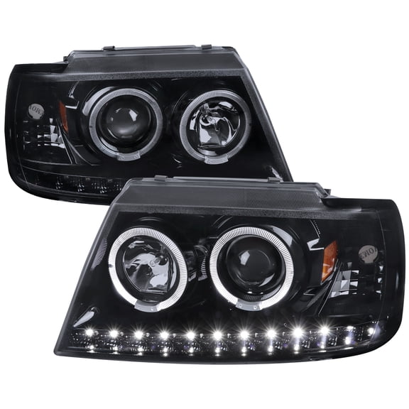 Dual Halo Projector Headlights (Black Housing/Smoke Lens) Made for and Compatible with 2002-2005 Ford Explorer