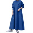 thumbnail image 1 of Gibobby Vestido de gasa de verano para mujer Vestido de falda de color sólido cómodo suelto de cuello redondo de manga larga de primavera otoño para mujer(Azul,XL), 1 of 5