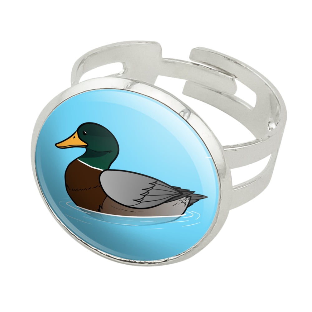 Graphics and More Duck Swimming in Water Silver Plated Adjustable