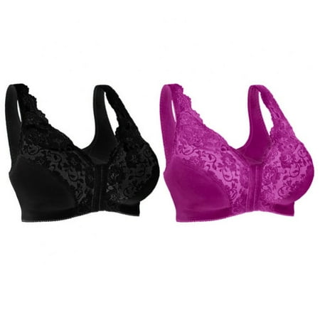 

Bras for Women Plus Size Front Closure Back Support - Oversized Comfort Soft Lace Large Busts Wirefree Non Padded Plus Size Bra S-6XL(2-Packs)