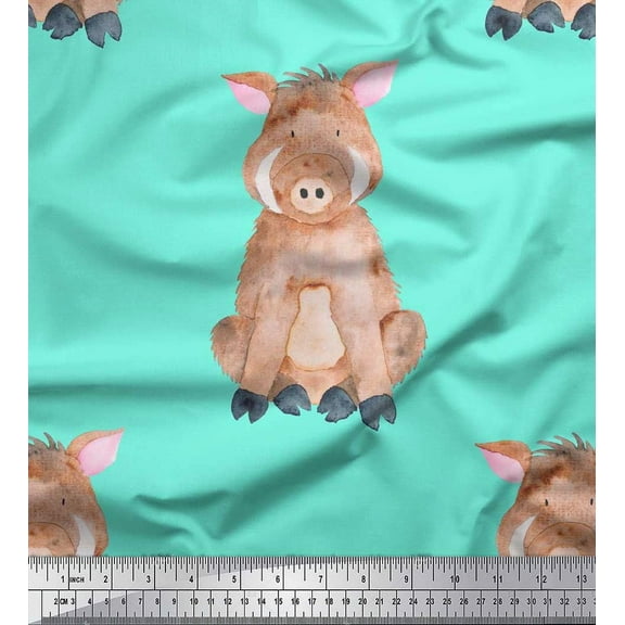 Soimoi Blue Cotton Duck Fabric Pig Animal Printed Craft Fabric by the Yard 42 Inch Wide